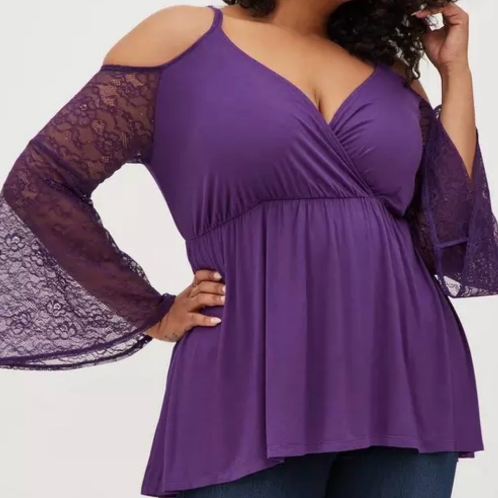 Purple Lace Sleeve Women's Top